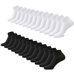 FALARY Sneaker Socken Herren Damen 12 Paar Kurze Halbsocken Baumwolle-SchwarzWeiß-39-42 von FALARY