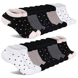 FALARY Socken Damen 35-38 Mädchen Sneaker Socken Kurze 10 Paar Sportsocken Bunte Mode Schwarz mit Streifen und Punkten von FALARY