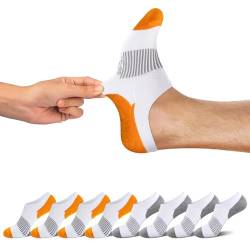 FALARY Socken Damen 35-38 Sportsocken 8 Paar Füßlinge Damen Kurze Socken Baumwolle Unsichtbare Herrensocken Laufsocken Socks Women Weiß Orange von FALARY