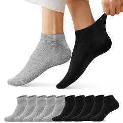 FALARY Socken Herren 43-46 Schwarz Sneaker Socken Herren Damen 43-46 Schwarz Grau Sneakersocken Kurze 10 Paar Baumwolle Atmungsaktive Halbsocken Unisex von FALARY