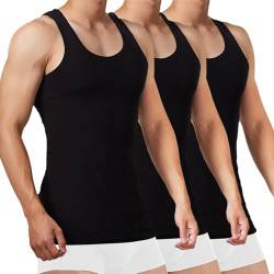 FALARY Sportunterhemden für Herren Tank Top Herren Baumwolle Männer Tanktops Unterhemd Herren Muskelshirts 3er Pack,(Schwarz x3,3XL) von FALARY