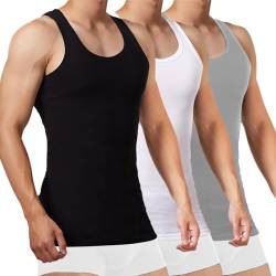 FALARY Sportunterhemden für Herren Tank Top Herren Baumwolle Männer Tanktops Unterhemd Herren Muskelshirts Sport Unterhemden 3er Pack,(Schwarz Weiß Grau,XL) von FALARY