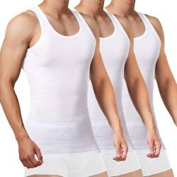 FALARY Sportunterhemden für Herren Unterhemd Herren Tank Top Herren Baumwolle Männer Tanktops Muskelshirts 3er Pack,(Weiß x3,2XL) von FALARY