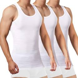 FALARY Sportunterhemden für Herren Unterhemd Herren Tank Top Herren Baumwolle Männer Tanktops Muskelshirts 3er Pack,(Weiß x3,4XL) von FALARY