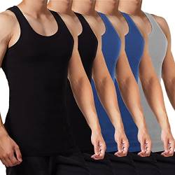 FALARY Unterhemd Herren Tank Top 5er Pack gekämmte Feinripp Baumwolle, 2 Schwarz 2 Marine 1 Grau, S von FALARY