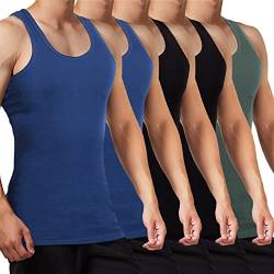 FALARY Unterhemd Herren Tank Top 5er Pack gekämmte Feinripp Baumwolle, 2 Schwarz 2 Marine 1 Olive, 4XL von FALARY