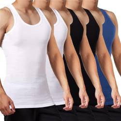 FALARY Unterhemd Herren Tank Top 5er Pack gekämmte Feinripp Baumwolle, 2 Schwarz 2 Weiß 1 Marine, S von FALARY