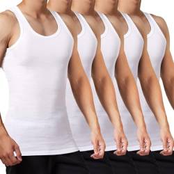 FALARY Unterhemd Herren Tank Top 5er Pack gekämmte Feinripp Baumwolle, 5x Weiß, 3XL von FALARY