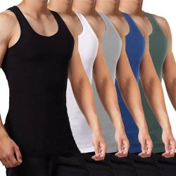 FALARY Unterhemd Herren Tank Top 5er Pack gekämmte Feinripp Baumwolle, Schwarz Weiß Grau Marine + Olive, 5XL von FALARY