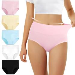 FALARY Unterhosen Damen Baumwolle Hohe Taille 5er Pack Stretch Atmungsaktiv Panties Weich Frauen Unterwäsche M Mehrfarbig-2 von FALARY