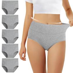 FALARY Unterhosen Damen Baumwolle Hohe Taille 5er Pack Stretch Atmungsaktiv Panties Weich Frauen Unterwäsche Sportunterhosen für Damen 3XL Grau von FALARY