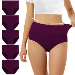 FALARY Unterhosen Damen Baumwolle Hohe Taille 5er Pack Stretch Atmungsaktiv Panties Weich Frauen Unterwäsche Sportunterhosen für Damen M Violett von FALARY