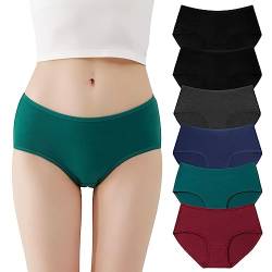 FALARY Unterhosen Damen Baumwollslips Bequem & Atmungsaktiv 6er-Pack Sport Jersey Schwarz Dunkelgrau Dunkelblau Burgund Tintengrün XXL von FALARY