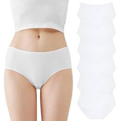 FALARY Unterhosen Damen Unterwäsche Slip Frauen Schlüpfer Baumwolle Atmungsaktiv Mittel Taille Panties Hipster 6er Pack Sports Knickers Weiß XL von FALARY