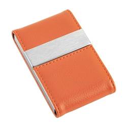 FALETO Gratis Gravur, Edelstahl PU-Leder Bussiness Visitenkartenetui Visitenkartenbox Kreditkartenetui Credit Card Holder für ca. 25 Karten, Schwarz/Kaffee/Orange/Rot (Orange, Non-Gravur) von FALETO