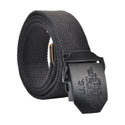 FALETO Herren Gürtel Stoffgürtel Leinwand Canvas Militär Gürtel Jeansgürtel Belts mit Original Geschenkbox, 110-140cm (Schwarz, 130cm) von FALETO