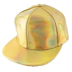 FALETO Verstellbare glänzende holografische Baseballkappe, Regenbogenfarben, reflektierend, Hip-Hop-Rave-Hut, metallische Freizeitkappe, gold, Einheitsgröße von FALETO