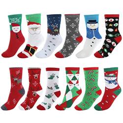 Faleto 12 Paare Mix Design Damen Mädchen Weihnachtssocken Weihnachtsmotiv Weihnachten Socken Festlicher Cotton Socken Christmas socks aus Baumwolle für EU Gr.35-38 von FALETO