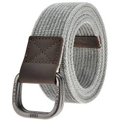 Faleto Herren Gürtel Stoffgürtel mit doppelt Schnalle Leinwand Canvas Jeansgürtel Belts + Original Geschenkbox, 136cm (Grau) von FALETO