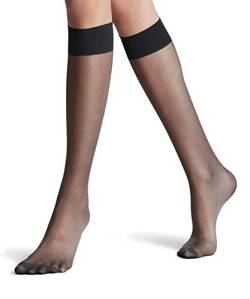 FALKE Damen Kniestrümpfe Seidenglatt 15 Fein 15 DEN transparent einfarbig 1 Paar, Grau (Graphite 3146), 35-38 von FALKE