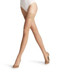 FALKE Damen Stay-Ups Seidenglatt 15 DEN W STU transparent einfarbig 1 Paar, Beige (Powder 4169), L von FALKE