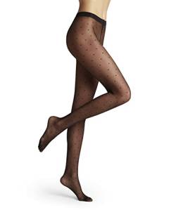 FALKE Damen Strumpfhose Dot 15 DEN W TI Transparent gemustert 1 Stück, Schwarz (Black 3009), L von FALKE