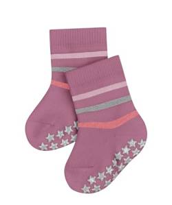 FALKE Unisex Baby Hausschuh-Socken Multi Stripe B HP Baumwolle rutschhemmende Noppen 1 Paar, Rosa (English Rose 8731), 80-92 von FALKE