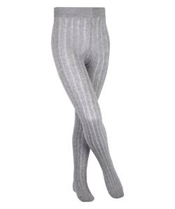 FALKE Unisex Kinder Strumpfhose Classic Rib K TI Baumwolle dick einfarbig 1 Stück, Grau (Light Grey 3400), 122-128 von FALKE