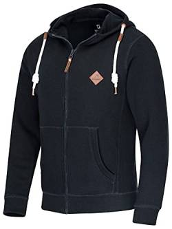 FALKENSTEJN stylischer Kapuzenpullover Sweatjacke Sweatshirt mit Logolederpatch Hoodie Pullover mit 2 seitlichen Taschen (dunkelblau, S) von FALKENSTEJN