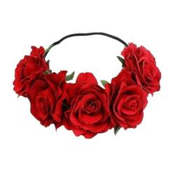 Handgefertigtes florales Stirnband mit großer Rose, Haarschmuck, für Damen, Mädchen, Brautjungfern, Kranz, Party-Haarschmuck (Farbe: 10) von FALKIN