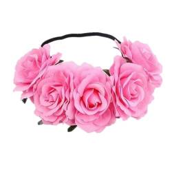 Handgefertigtes florales Stirnband mit großer Rose, Haarschmuck, für Damen, Mädchen, Brautjungfern, Kranz, Party-Haarschmuck (Farbe: 15) von FALKIN