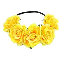 Handgefertigtes florales Stirnband mit großer Rose, Haarschmuck, für Damen, Mädchen, Brautjungfern, Kranz, Party-Haarschmuck (Farbe: 18) von FALKIN