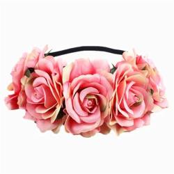 Handgefertigtes florales Stirnband mit großer Rose, Haarschmuck, für Damen, Mädchen, Brautjungfern, Kranz, Party-Haarschmuck (Farbe: 21) von FALKIN