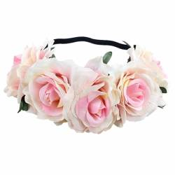 Handgefertigtes florales Stirnband mit großer Rose, Haarschmuck, für Damen, Mädchen, Brautjungfern, Kranz, Party-Haarschmuck (Farbe: 23) von FALKIN