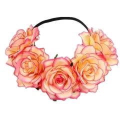 Handgefertigtes florales Stirnband mit großer Rose, Haarschmuck, für Damen, Mädchen, Brautjungfern, Kranz, Party-Haarschmuck (Farbe: 3) von FALKIN