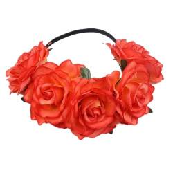 Handgefertigtes florales Stirnband mit großer Rose, Haarschmuck, für Damen, Mädchen, Brautjungfern, Kranz, Party-Haarschmuck (Farbe: 6) von FALKIN