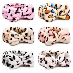 6 Stück Mikrofaser Bowtie Stirnbänder Bowknot Elastisches Haarband Verstellbarer Leopard Frauen Spa Yoga Sport Duschkopfband Kopfwickel for Frauen Mädchen von FALOME