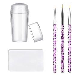 FAMIDIQGO Nail Stamper Nail Art Brushes - French Tip Nail Stamp Clear Nail Art Stamper Jelly with Scraper, 3pcs Nail Pen Brushes, Soft Silicone Stamper Printer DIY von FAMIDIQGO