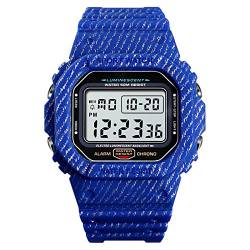 Digitale Herren-Armbanduhr mit großem Digital-Display, Quarzuhr, wasserabweisend, mit Alarmfunktion, 50 m, blau von FAMKIT