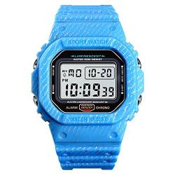 Digitale Herren-Armbanduhr mit großem Digital-Display, Quarzuhr, wasserabweisend, mit Alarmfunktion, 50 m, hellblau von FAMKIT