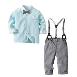 FAMKIT Baby Jungen Kleidung für Gentleman Outfits Kleid Shirt mit Fliege + Strapshose, hellblau, 110 von FAMKIT