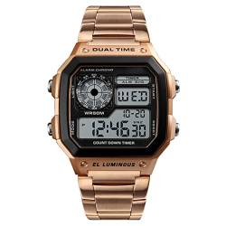 FAMKIT Digitale Armbanduhr mit Edelstahlarmband Hintergrundbeleuchtung Sportuhr Stilvolle Business Armbanduhr, rose gold von FAMKIT