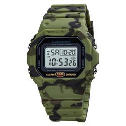 FAMKIT Herren-Digitaluhr, Hintergrundbeleuchtung, Sportuhr, stoßfest, Armbanduhr mit Alarm/Stoppuhr/Countdown, Army Green Camouflage, Armband von FAMKIT