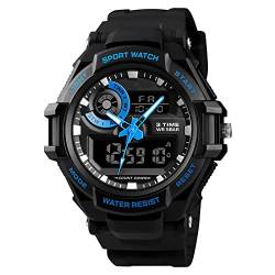 FAMKIT Herren-Digitaluhr, Sport-Armbanduhr mit Stoppuhr, Countdown-Alarm für den Alltag, blau von FAMKIT