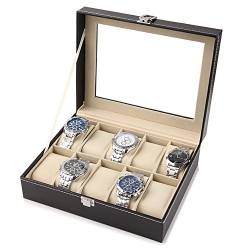 FAMKIT Uhrenbox mit 10 Schlitzen aus PU-Leder mit echtem Deckel, Uhren-Organizer, Uhren-Aufbewahrungsbox, für Damen und Herren, Weihnachtsgeschenke, Grau von FAMKIT