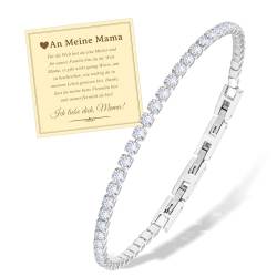 FANCIBAND Muttertag Geschenk Mama Armband Damen Edelstahl Tennisarmband mit 3mm Sparkle Zirkon, Armbänder Damen Geschenk für Frauen Geschenke zum Muttertag Geburtstag Weihnachten von FANCIBAND