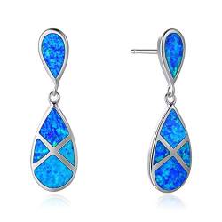 925 Sterling Silber Ohrhänger Ohrringe mit Opal Blau Anhänger Tropfen Schmuck für Damen Mädchen Freundin Tochter - Größe: 28 * 8 mm von FANCIME