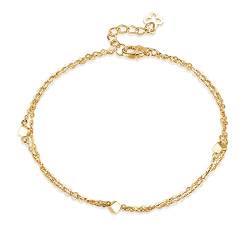 Armband für Damen mit Block Anhänger aus Solide 14 Karat 585 Gold, Geschichtete Kette Minimalist Armkette Geschenk Schmuck für Mädchen Kinder- Verstellbare Kettenlänge: 17+2 cm von FANCIME