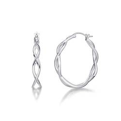 Creolen Ohrringe Twisted Unendlichkeit Huggie aus 925 Sterling Silber mit Weißgold Plattiert, Vintage Schmuck für Damen Frauen Mädchen - Durchmesser: 35 mm, Breite 6 mm von FANCIME