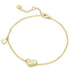 Damen Armband mit Herz Anhänger aus Solide 14K 585 Gelb Gold Liebe Valentinstag Geschenkschmuck für Damen Mädchen - Armbandlänge: 17 + 3 cm von FANCIME